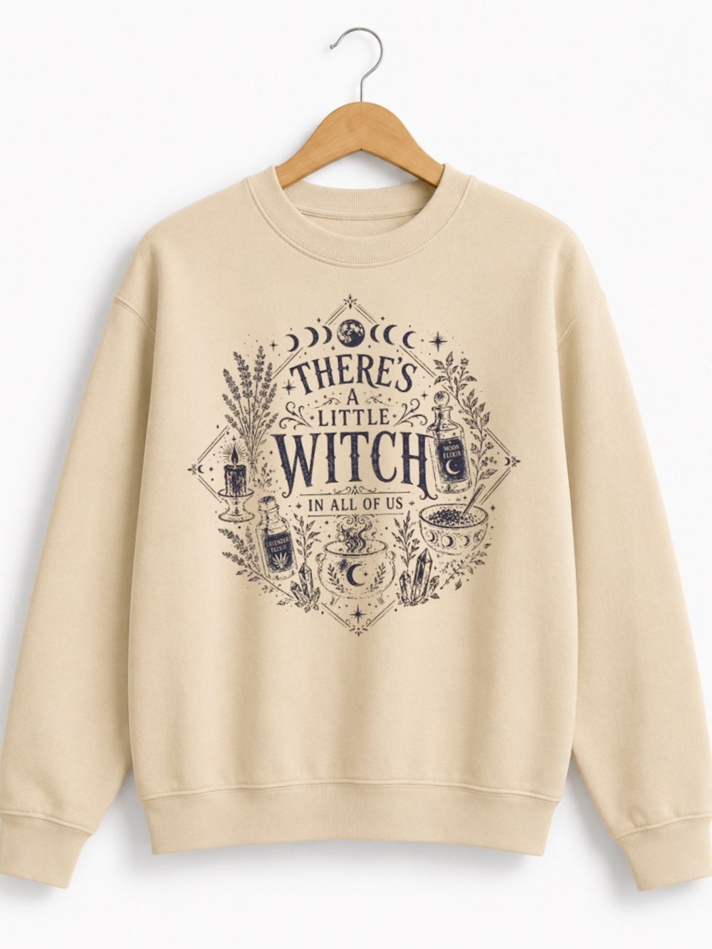 Sand Short Sleeve Tee with Navy Witch Graphic